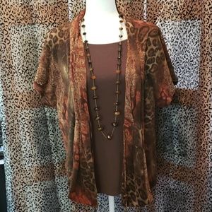 Chico's Sz 2 short sleeve animal print cardigan
